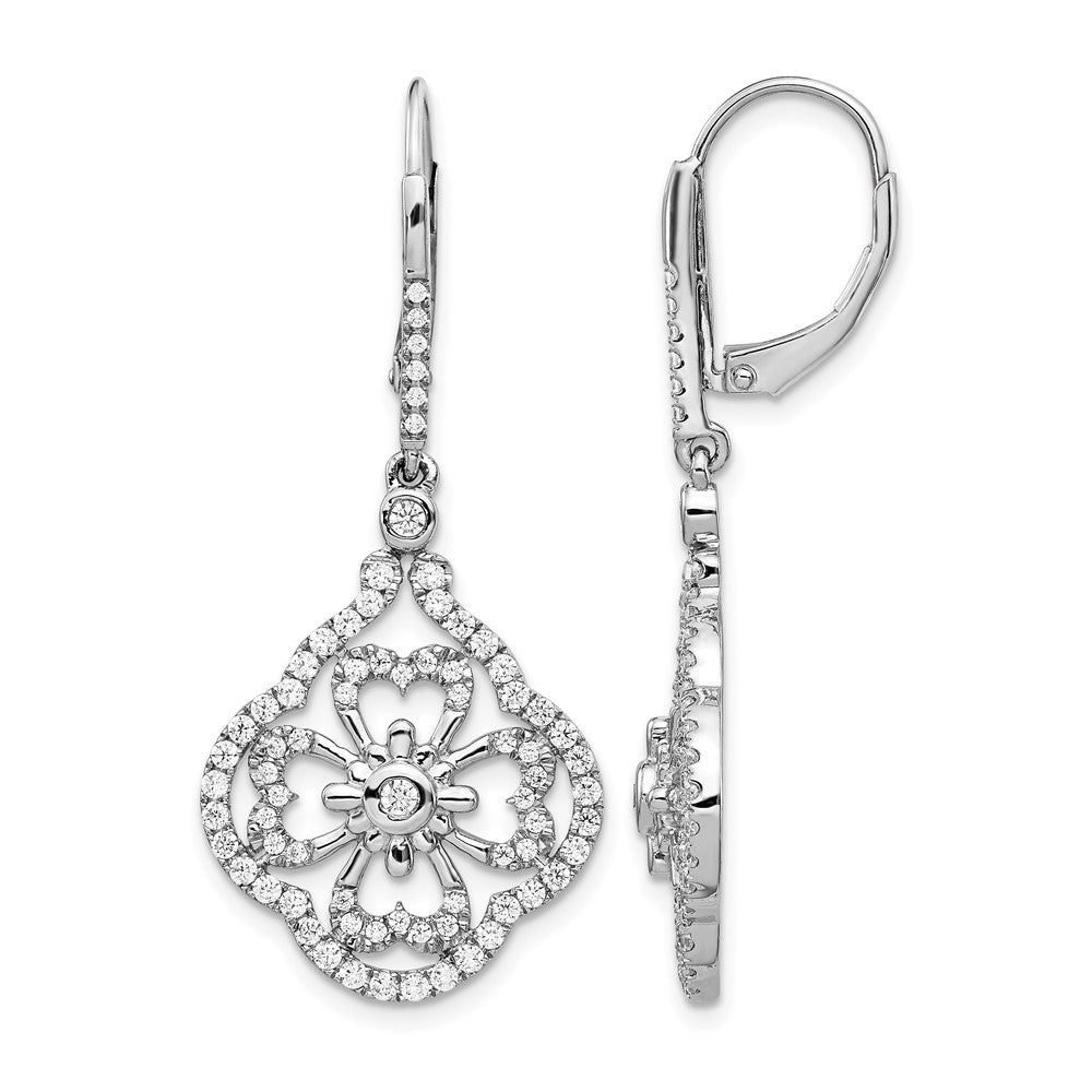 14k White Gold 1 carat Diamond Fancy Dangle Leverback Earrings - View 1