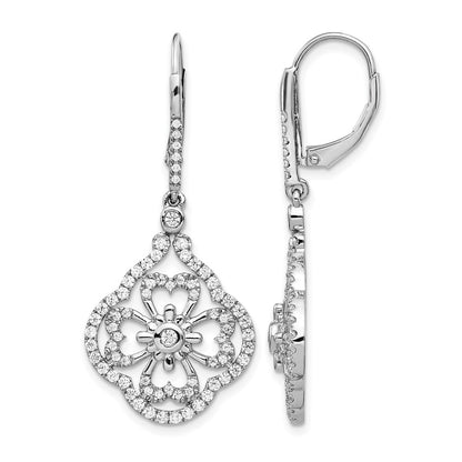 14k White Gold 1 carat Diamond Fancy Dangle Leverback Earrings - View 1