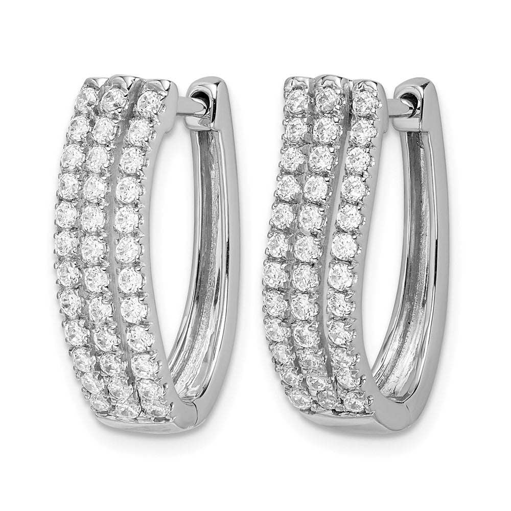 14k White Gold 3-row Diamond Hinged Hoop Earrings - View 2