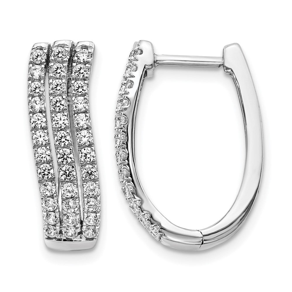 14k White Gold 3-row Diamond Hinged Hoop Earrings