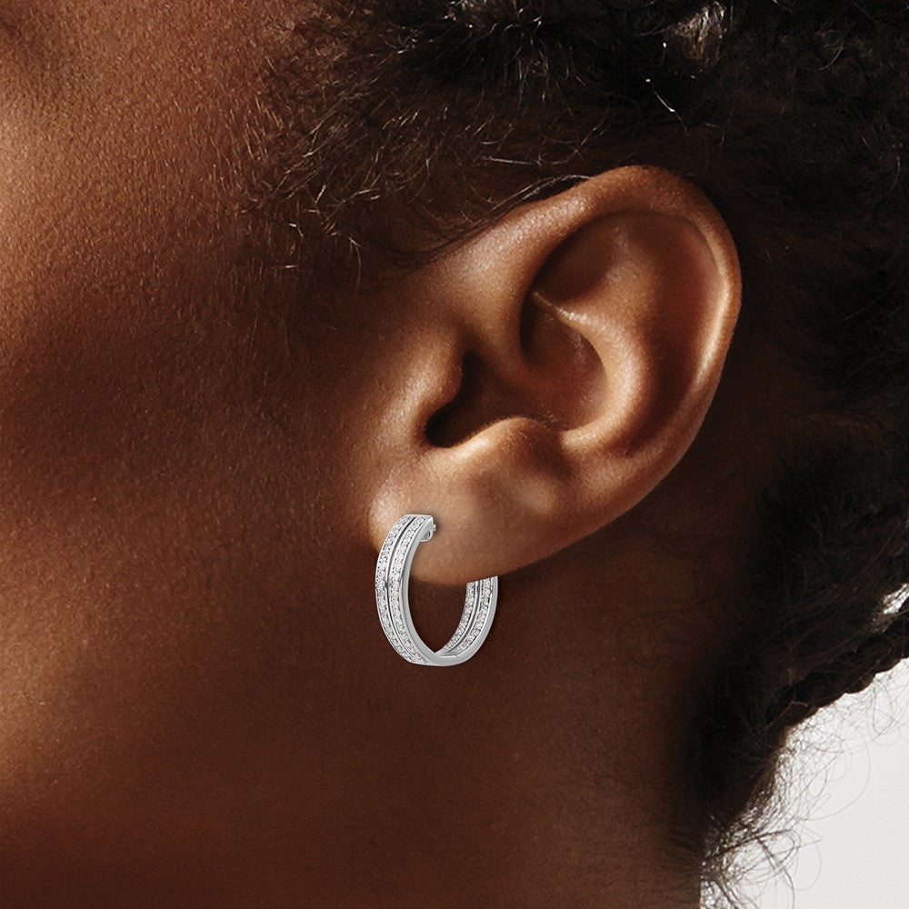 14k White Gold Diamond Hoop Earrings - Image 3