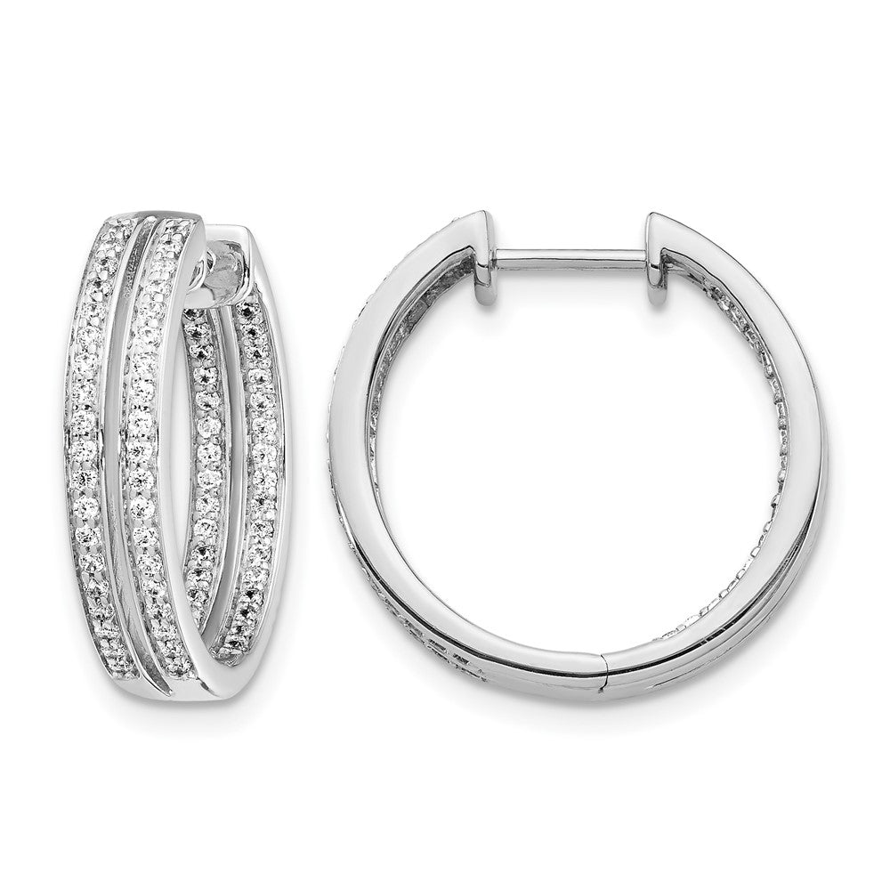 14k White Gold Diamond In/Out Hinged Hoop Earrings - View 1