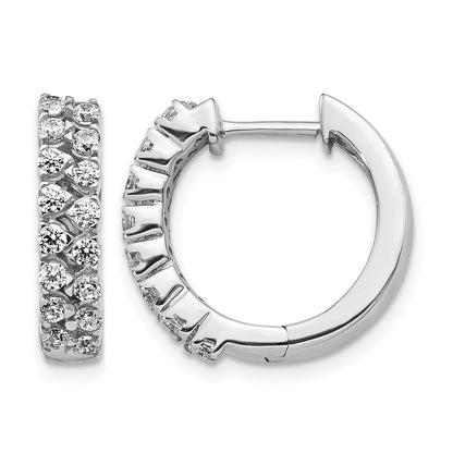 14k White Gold 2-row Diamond Hinged Hoop Earrings