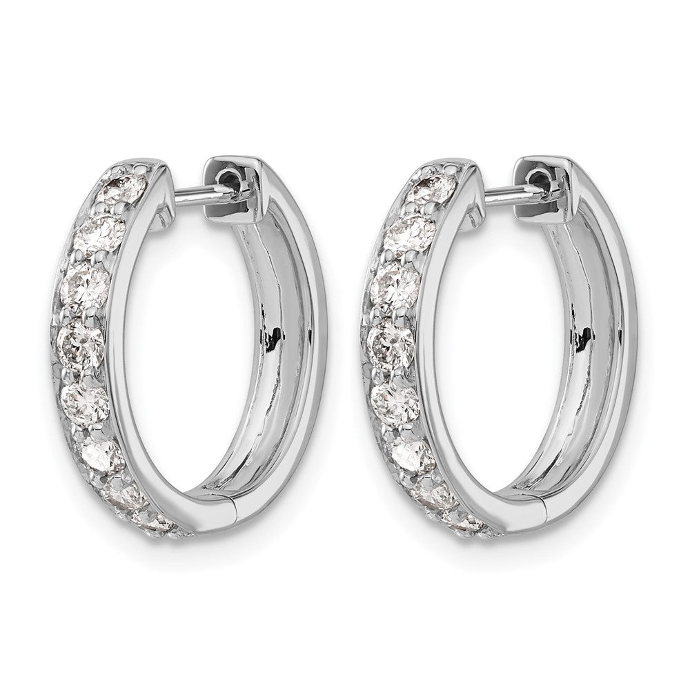 14k White Gold Diamond Hinged Hoop Earrings - View 2
