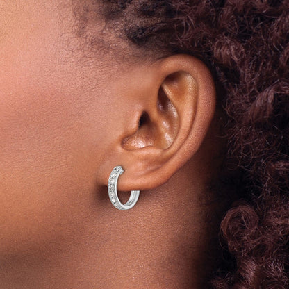 14k White Gold Diamond Hinged Hoop Earrings - View 3