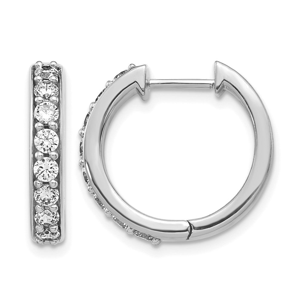 14k White Gold Diamond Hinged Hoop Earrings - View 1
