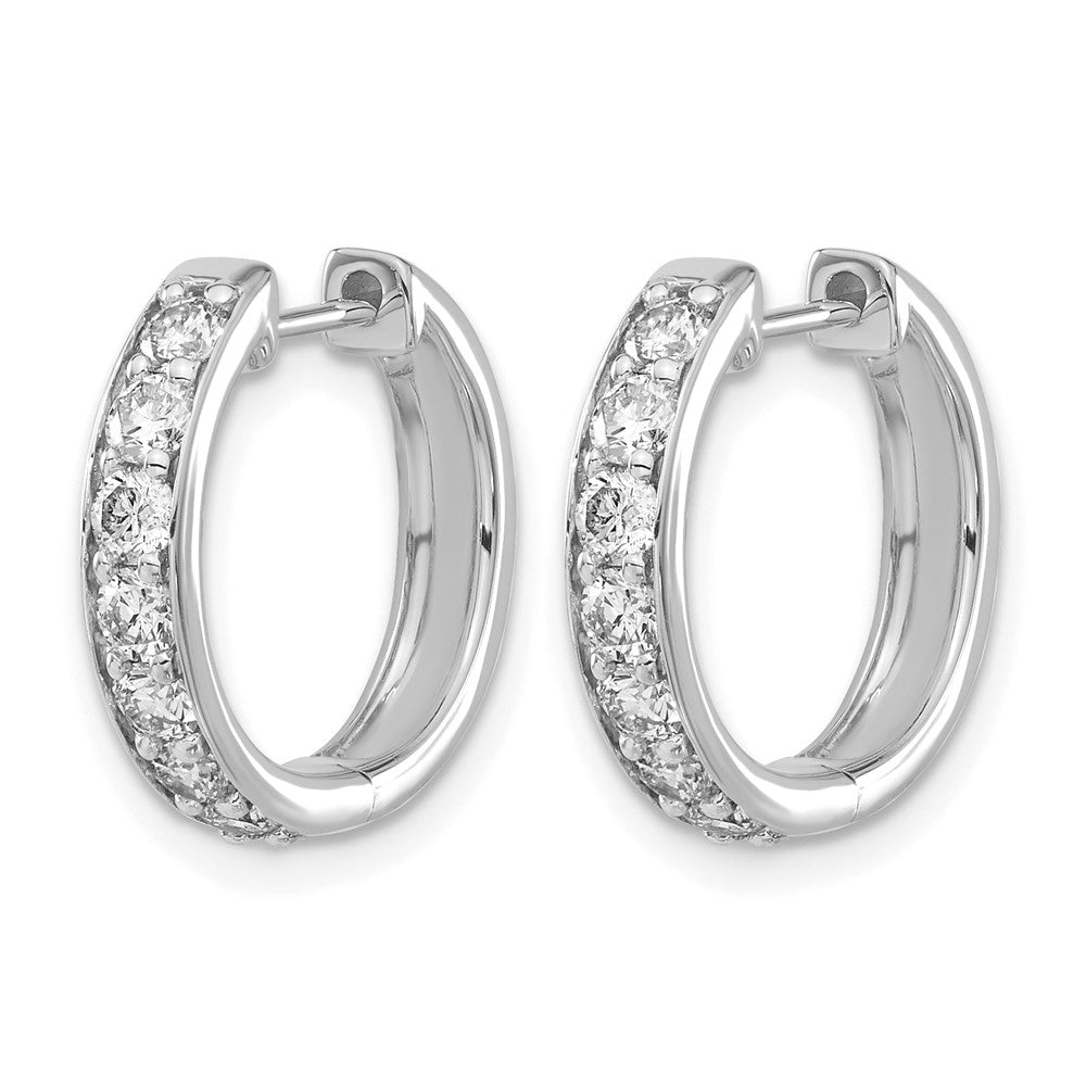 14k White Gold Diamond Hinged Hoop Earrings - View 2