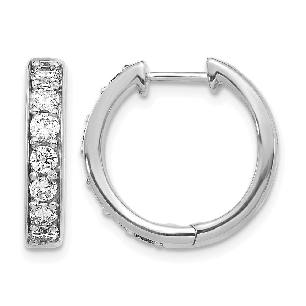 14k White Gold Diamond Hinged Hoop Earrings - View 1