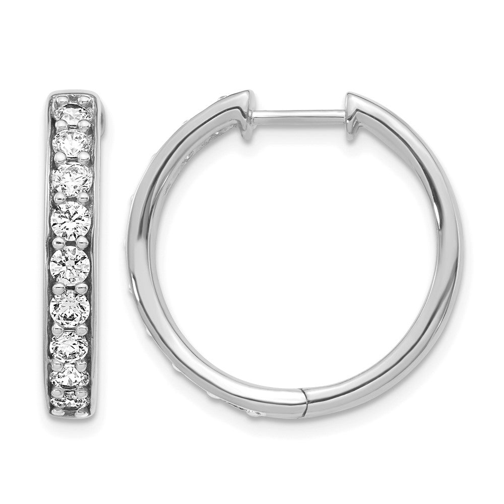 14k White Gold Diamond Hinged Hoop Earrings - View 1
