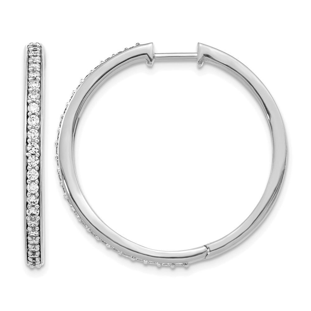 14k White Gold Diamond Hinged Hoop Earrings - View 1