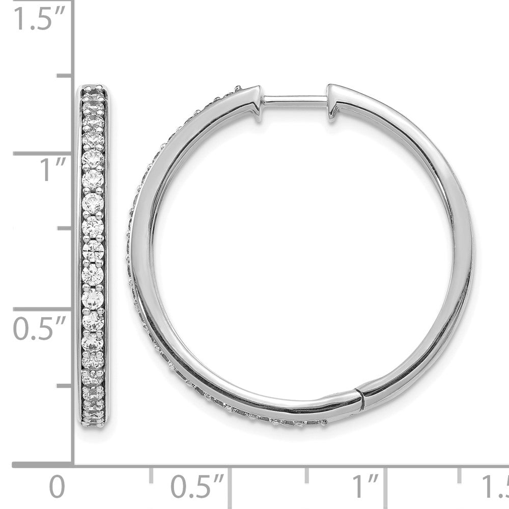 14k White Gold Diamond Hinged Hoop Earrings - View 2