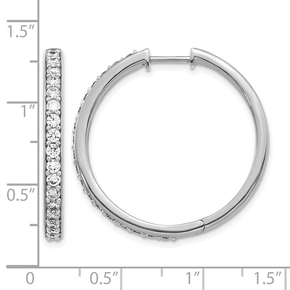 14k White Gold Diamond Hinged Hoop Earrings - View 4