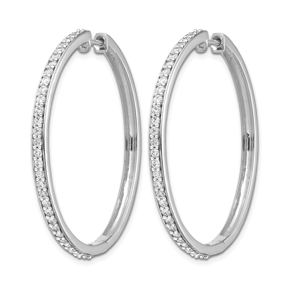 14k White Gold 3/4 carat Diamond Hinged Round Hoop Earrings