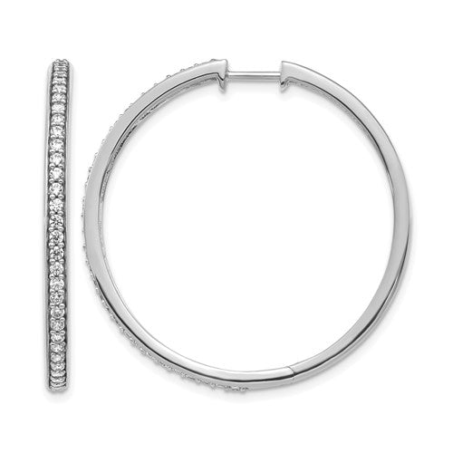 14k White Gold 3/4 carat Diamond Hinged Round Hoop Earrings