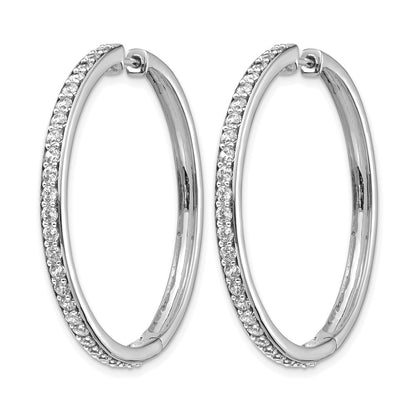 14k White Gold Diamond Hinged Hoop Earrings - View 2