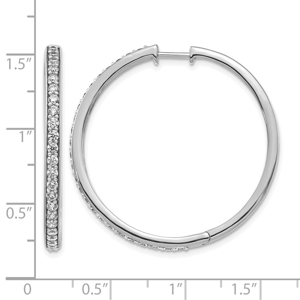 14k White Gold Diamond Hinged Hoop Earrings - View 4