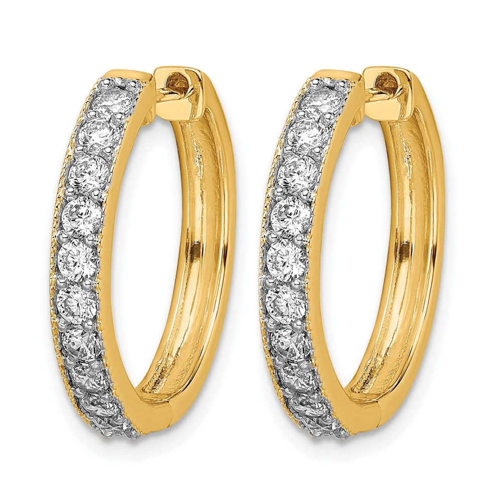14k Yellow Gold Diamond Milgrain Hinged Hoop Earrings - View 2
