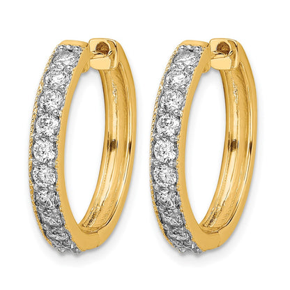 14k Yellow Gold Diamond Milgrain Hinged Hoop Earrings - View 2