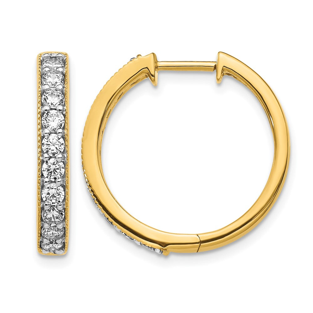 14k Yellow Gold Diamond Milgrain Hinged Hoop Earrings - View 1