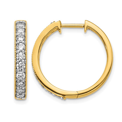 14k Yellow Gold Diamond Milgrain Hinged Hoop Earrings - View 1