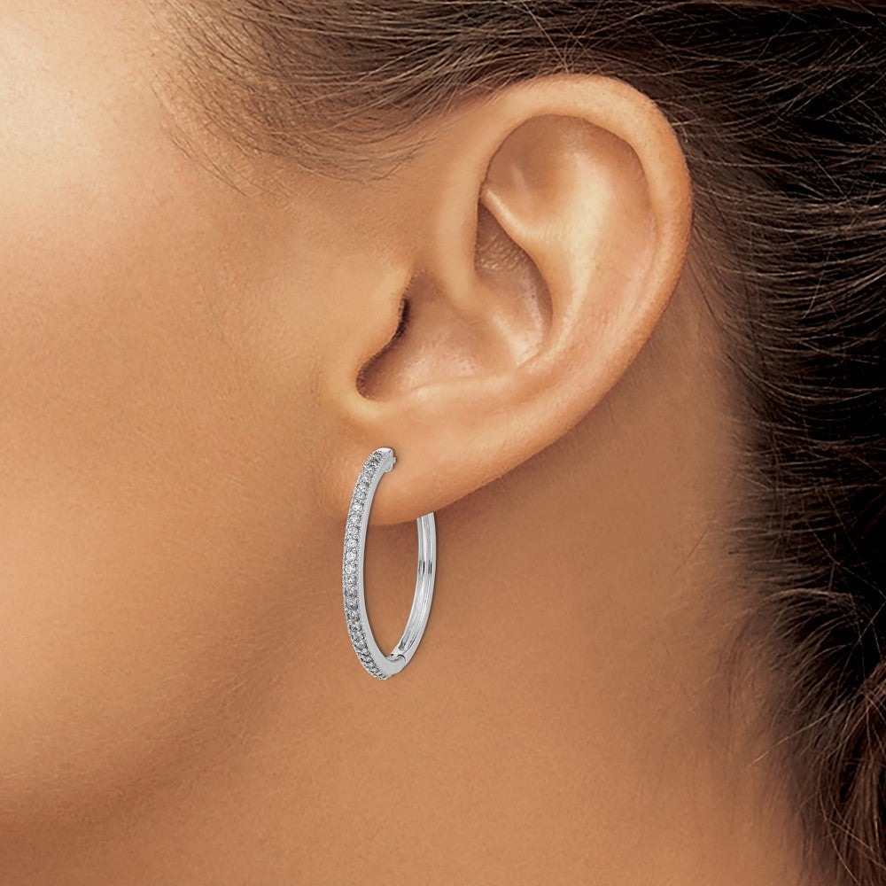 14k White Gold 1/2 carat Diamond Milgrain Hinged Hoop Earrings