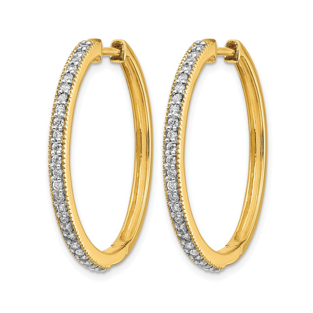 14k Yellow Gold Diamond Milgrain Hinged Hoop Earrings - View 2