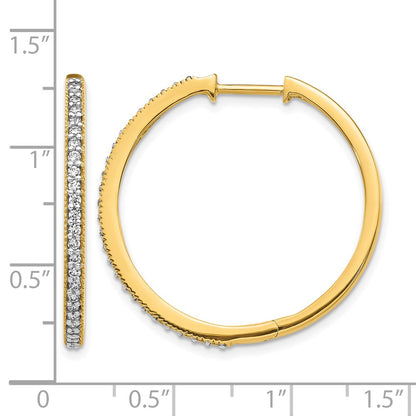 14k Yellow Gold Diamond Milgrain Hinged Hoop Earrings - View 4