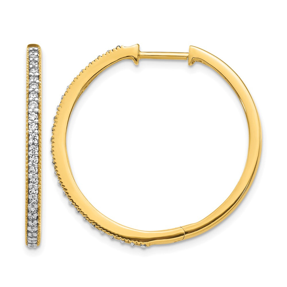 14k Yellow Gold Diamond Milgrain Hinged Hoop Earrings - View 1