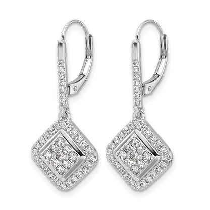 14k White Gold 1 carat Diamond Square Cluster Leverback Earrings - View 2