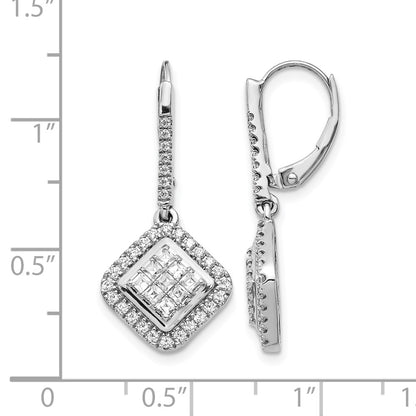 14k White Gold 1 carat Diamond Square Cluster Leverback Earrings - View 4