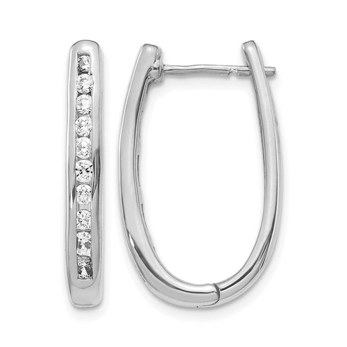 14k White Gold Diamond Oval Hinged Hoop Earrings