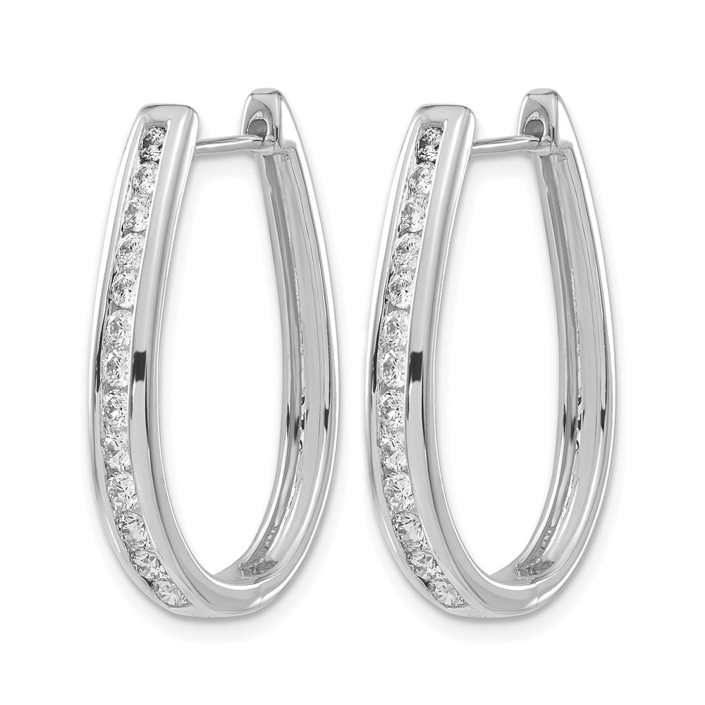 14k White Gold Diamond Channel-set Oval Hinged Hoop Earrings