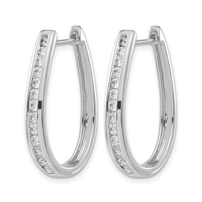 14k White Gold Diamond Channel-set Oval Hinged Hoop Earrings