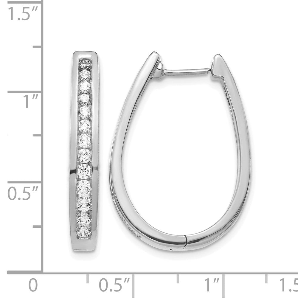 14k White Gold Diamond Channel-set Oval Hinged Hoop Earrings