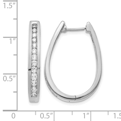 14k White Gold Diamond Channel-set Oval Hinged Hoop Earrings