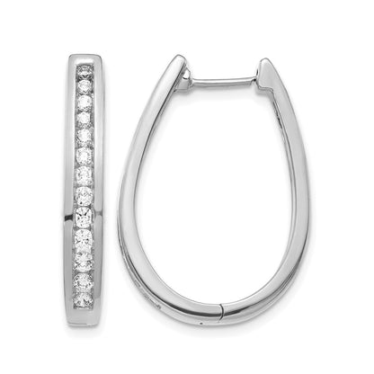 14k White Gold Diamond Channel-set Oval Hinged Hoop Earrings