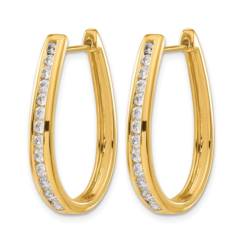 14k Diamond Oval Hinged Hoop Earrings - View 2