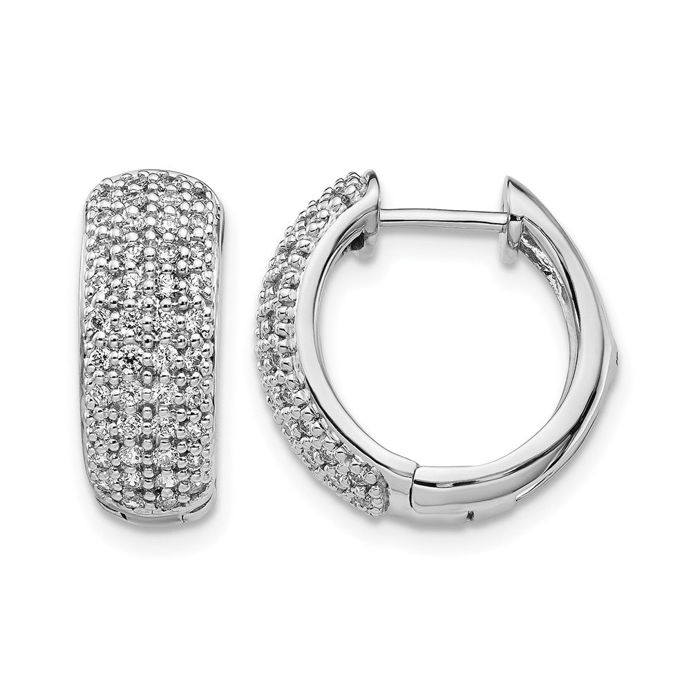 14k White Gold Diamond Pave Hinged Hoop Earrings - Image 1