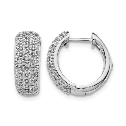 14k White Gold Diamond Pave Hinged Hoop Earrings - Image 1