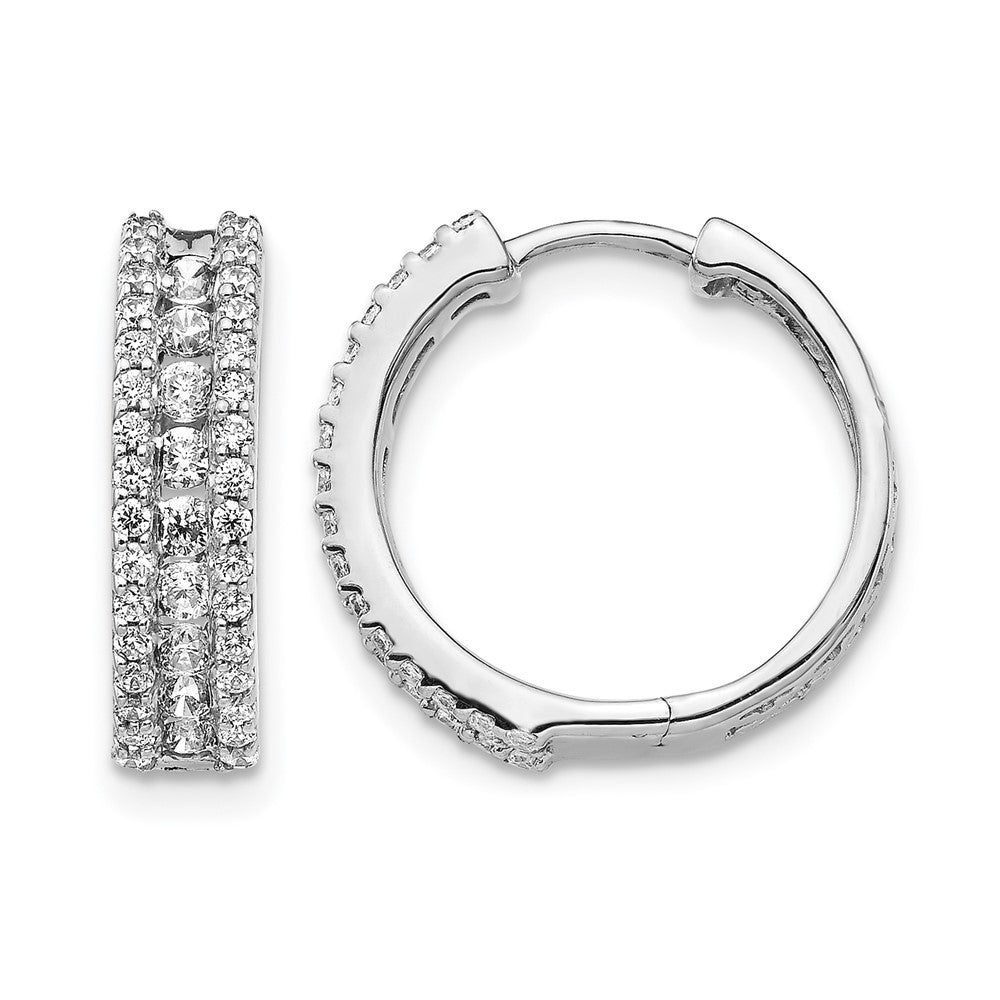 14k White Gold Diamond Hinged Hoop Earrings - View 1