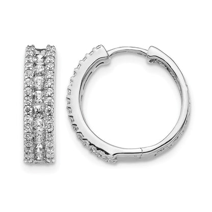 14k White Gold Diamond Hinged Hoop Earrings - View 1