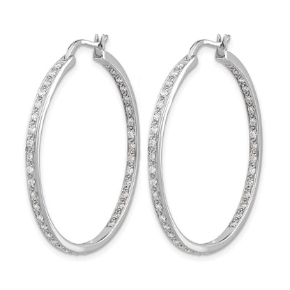 14k White Gold Diamond In/Out Hoop Earrings - View 2