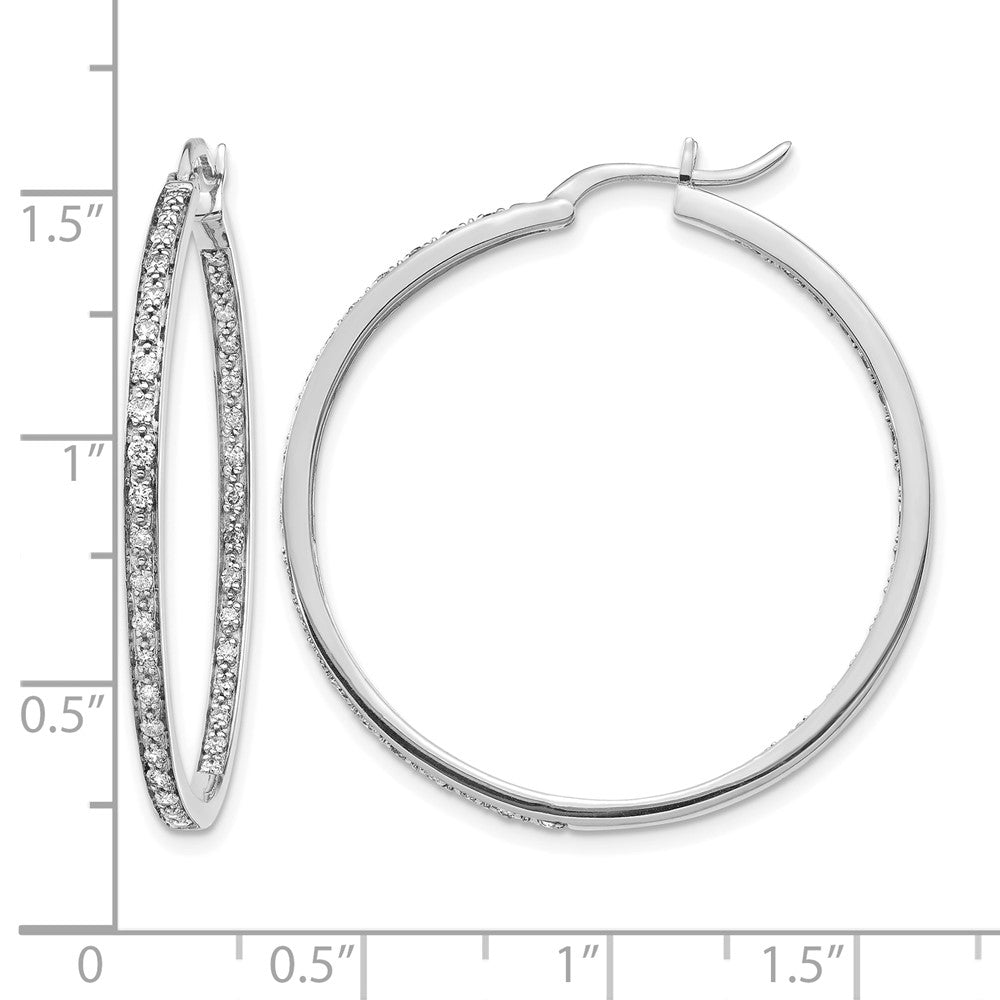 14k White Gold Diamond In/Out Hoop Earrings - View 4
