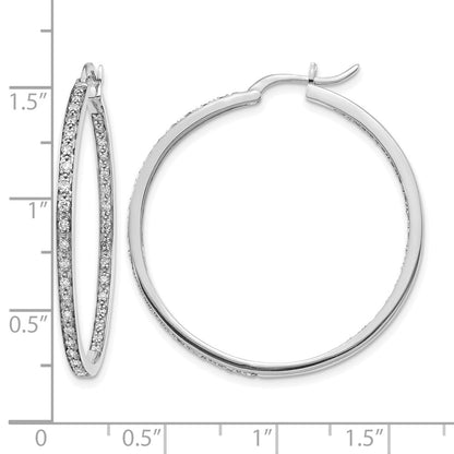 14k White Gold Diamond In/Out Hoop Earrings - View 4