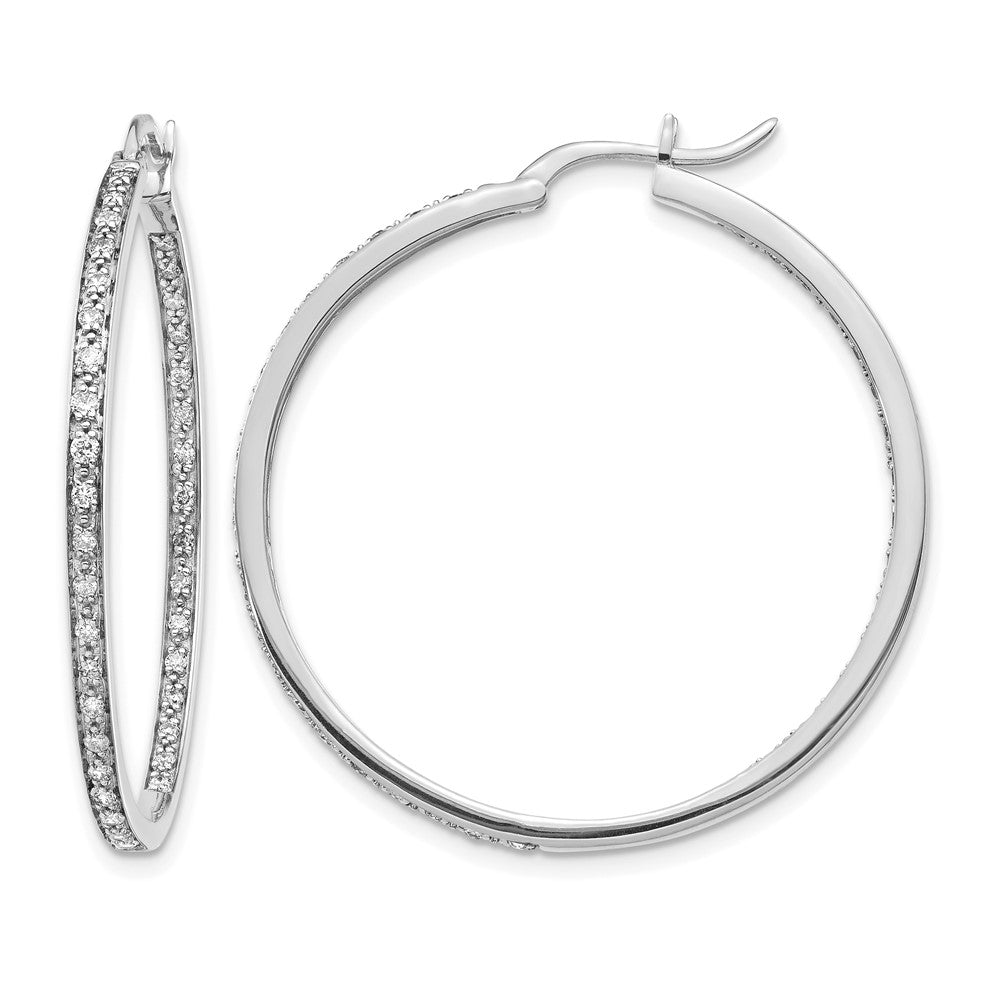14k White Gold Diamond In/Out Hoop Earrings - View 1