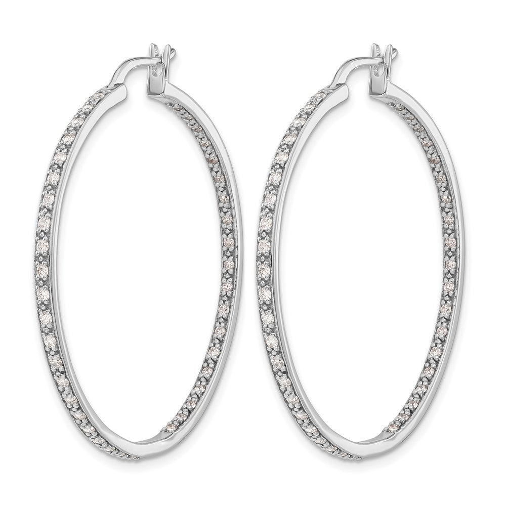 14k White Gold Diamond In/Out Hoop Earrings - View 2