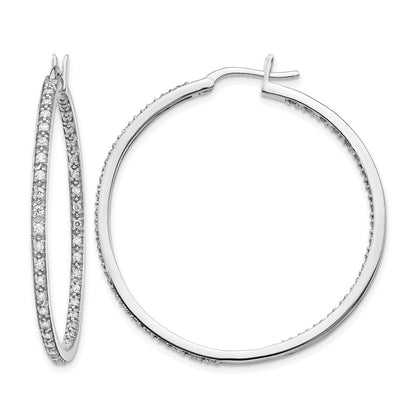 14k White Gold Diamond In/Out Hoop Earrings - View 1