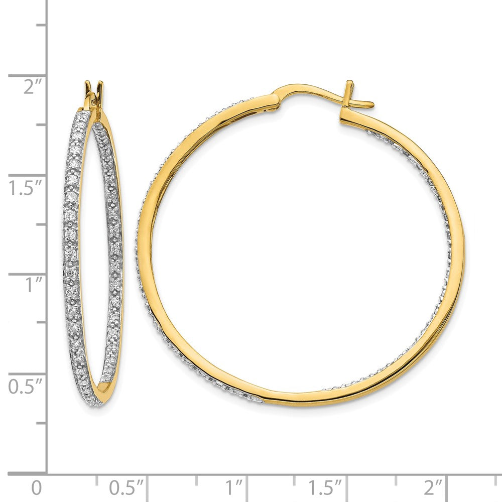 14k Diamond In/Out Hoop Earrings - View 4
