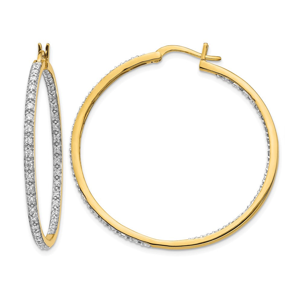 14k Diamond In/Out Hoop Earrings - View 1
