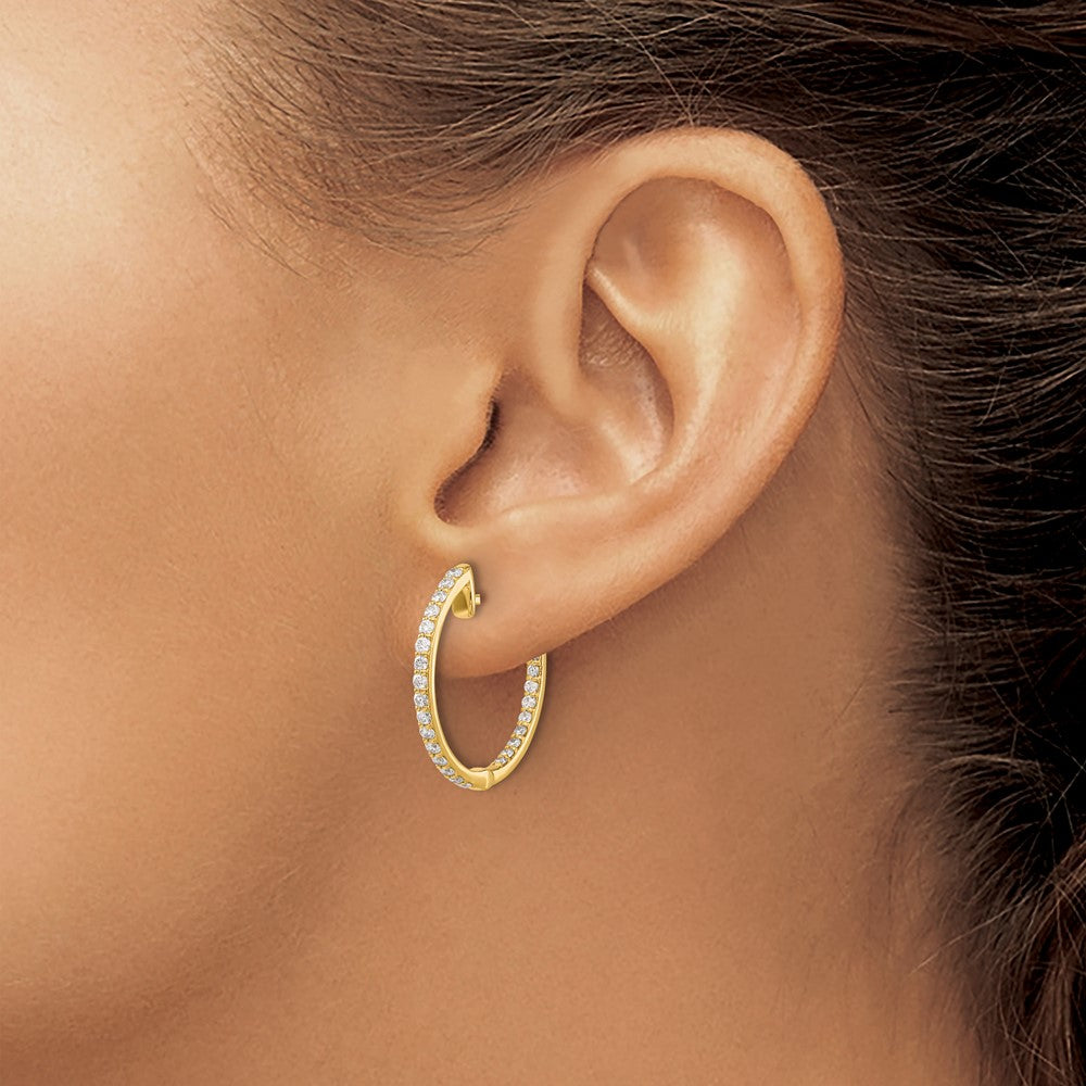 14k Gold Diamond Hinged Hoop Earrings - Image 3